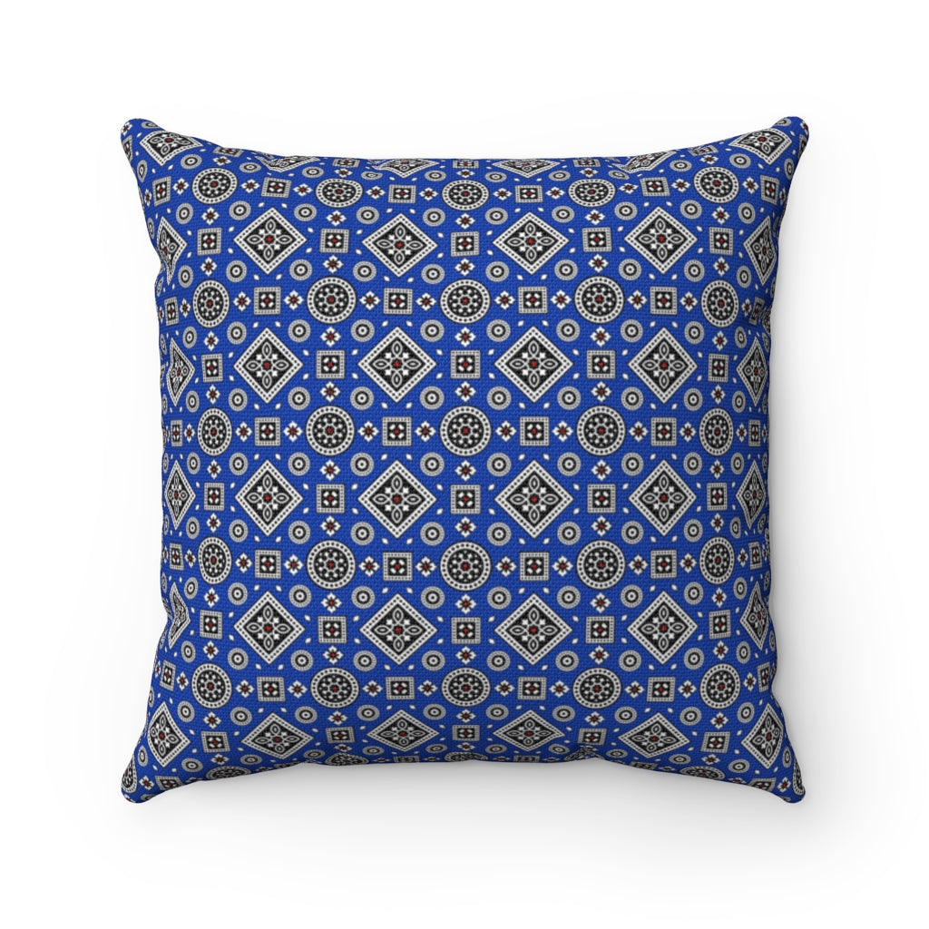 Ajrak Square Pillow - Blue